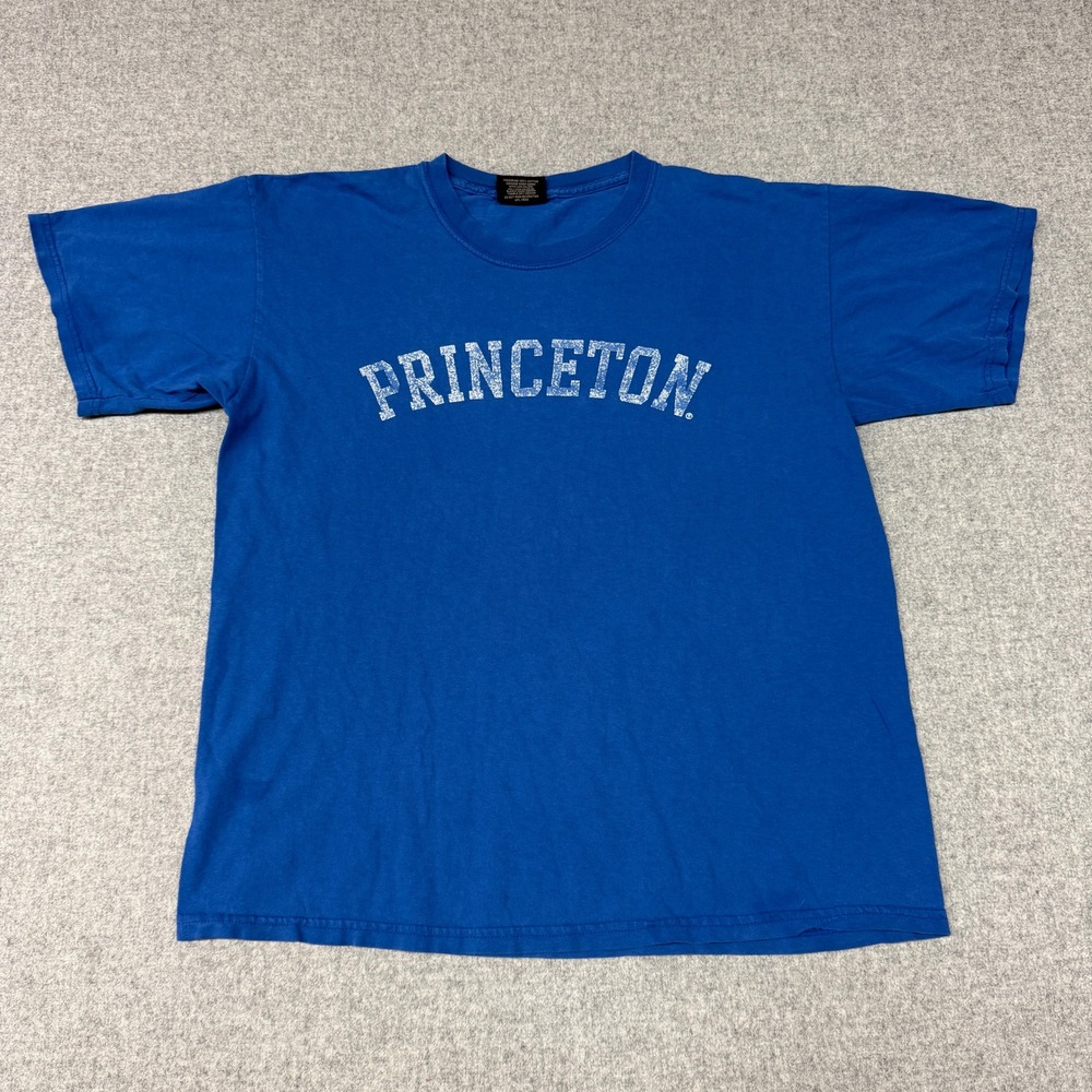 MV Sport Princeton University T-Shirt Large Blue Distressed Graphic Cotton Tee